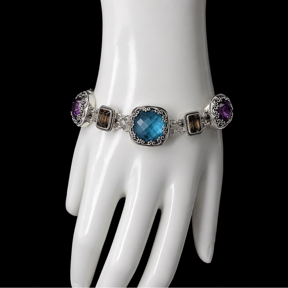 LORI BONN Sterling Silver Amethyst Blue Topaz and Citrine Rope Accented Bracelet